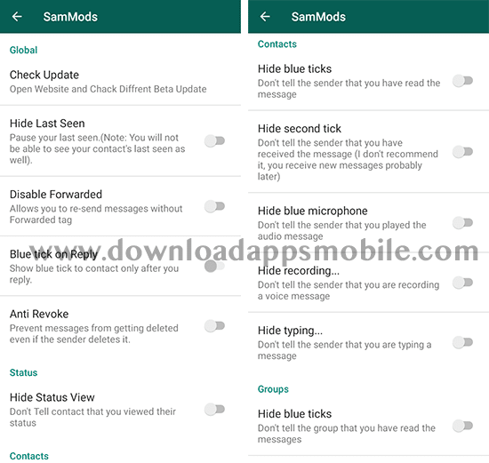 image with the privacy options of WhatsApp Base